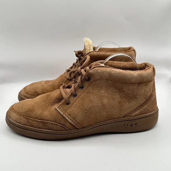 Vtg UGG Chukka Boots Mens Size 11 Brown Suede Pure Wool Lined Winter Luxury Cozy